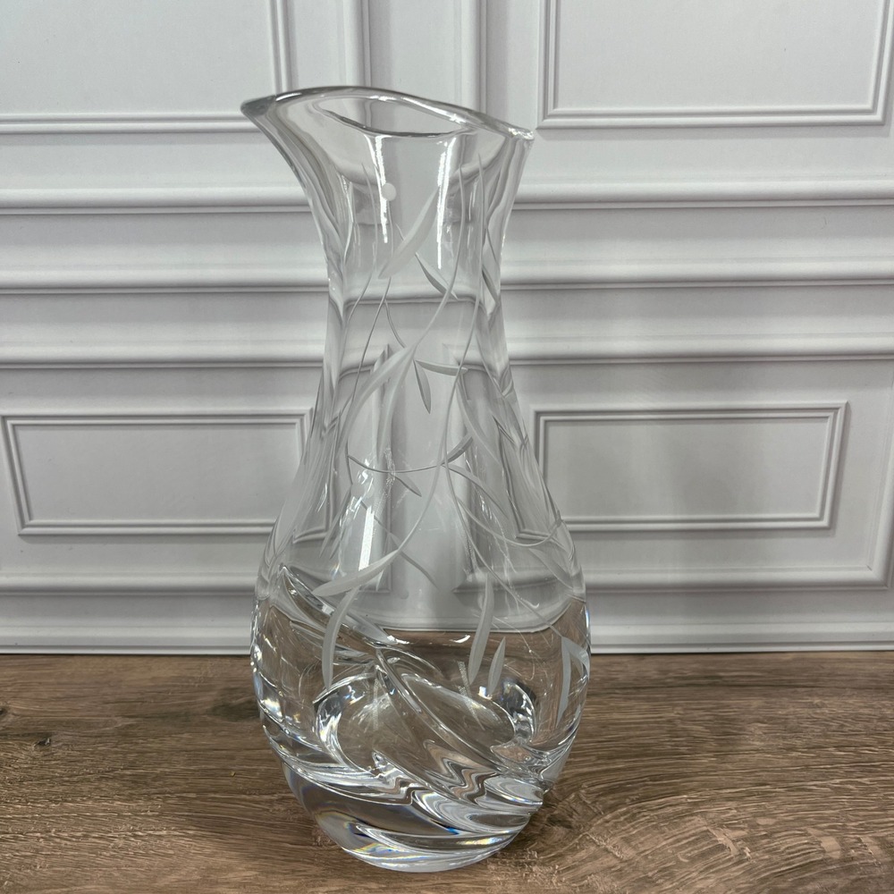 Opal Innocence by Lenox Lead Crystal 9" Carafe Vase Clear Etched Frosted Leaf